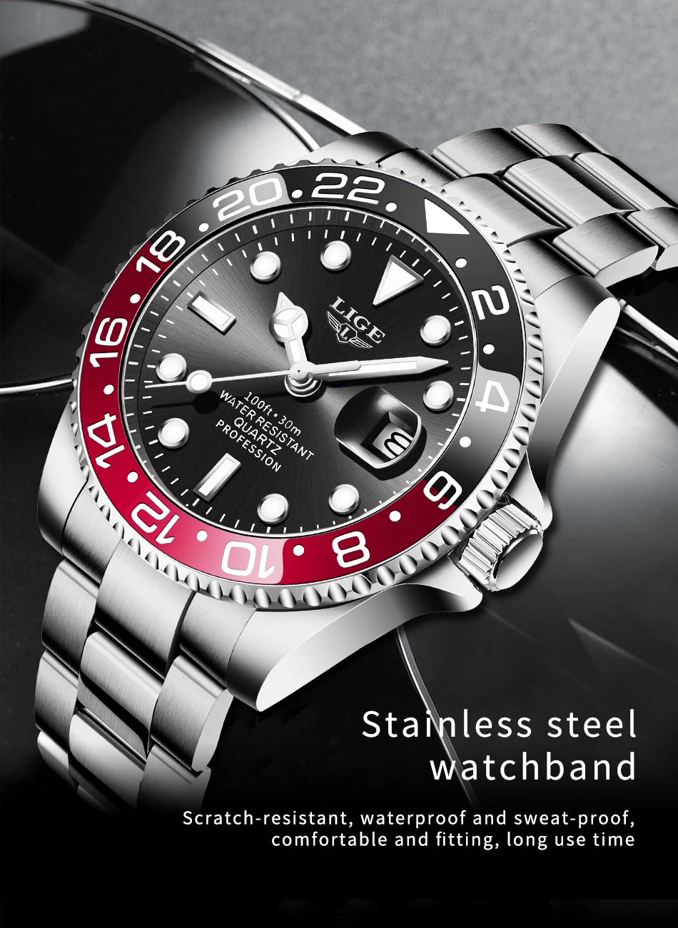 Montre-bracelet LIGE Fashion Business pour homme, étanche à 3 ATM, luminescente, montre de luxe sportive à quartz, chronographe de plongée