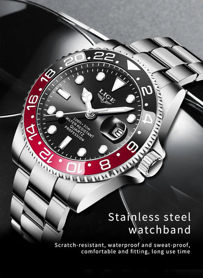 Montre-bracelet LIGE Fashion Business pour homme, étanche à 3 ATM, luminescente, montre de luxe sportive à quartz, chronographe de plongée