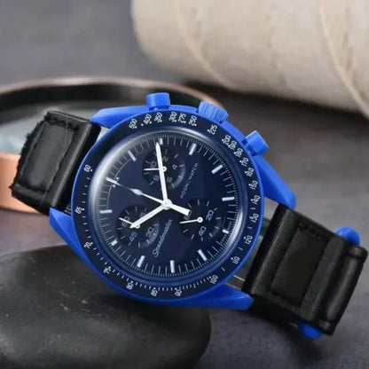 2025 Newest Unisex Quartz Chronograph Watch - Celestial Galaxy Dial 6-Hand Moon Mercury Design