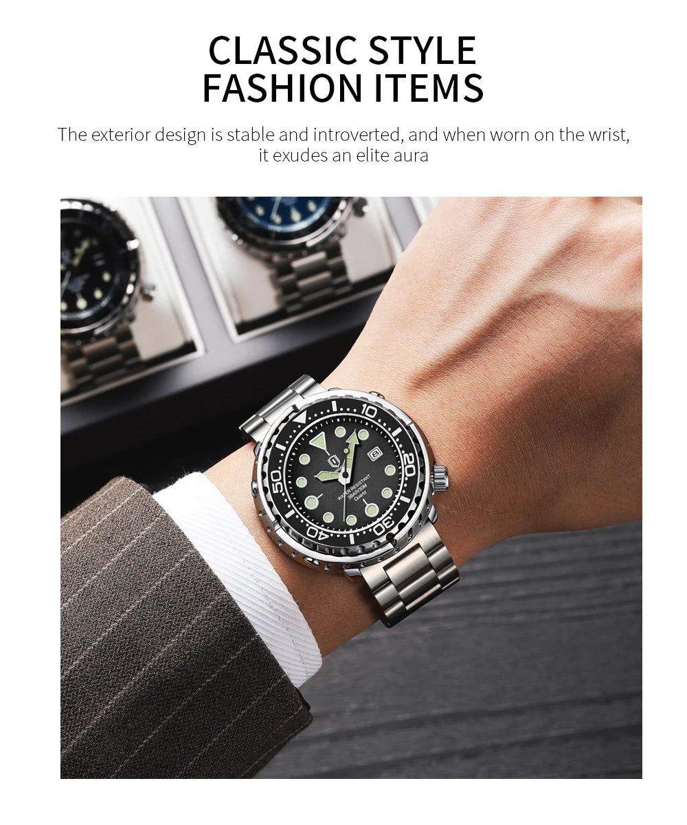 Montres pour homme QINGXIYA : montres de luxe à quartz pour homme, tendance, étanches, luminescentes, avec date et cadran rotatif, en acier inoxydable