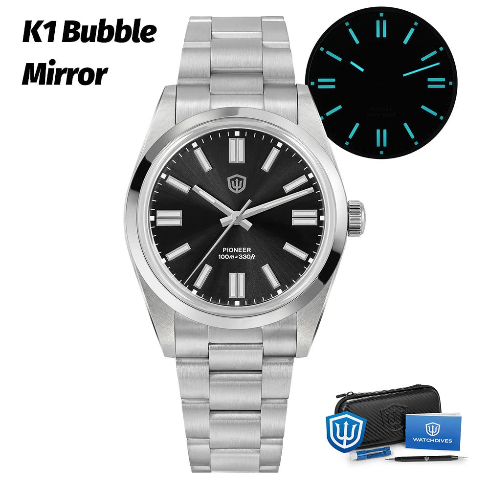 Watchdives WD1016 V3 36Mm VH31 Quartz Watch Man Multicolored K1 Bubble Mirror Sapphire Luminous 100M Waterproof Steel Wristwatch