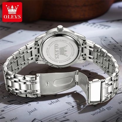 Orologio al quarzo da uomo OLEVS 5513 – Cinturino in acciaio, impermeabile, display illuminato, calendario e giorno della settimana – Orologio elegante e lussuoso, modello originale da uomo