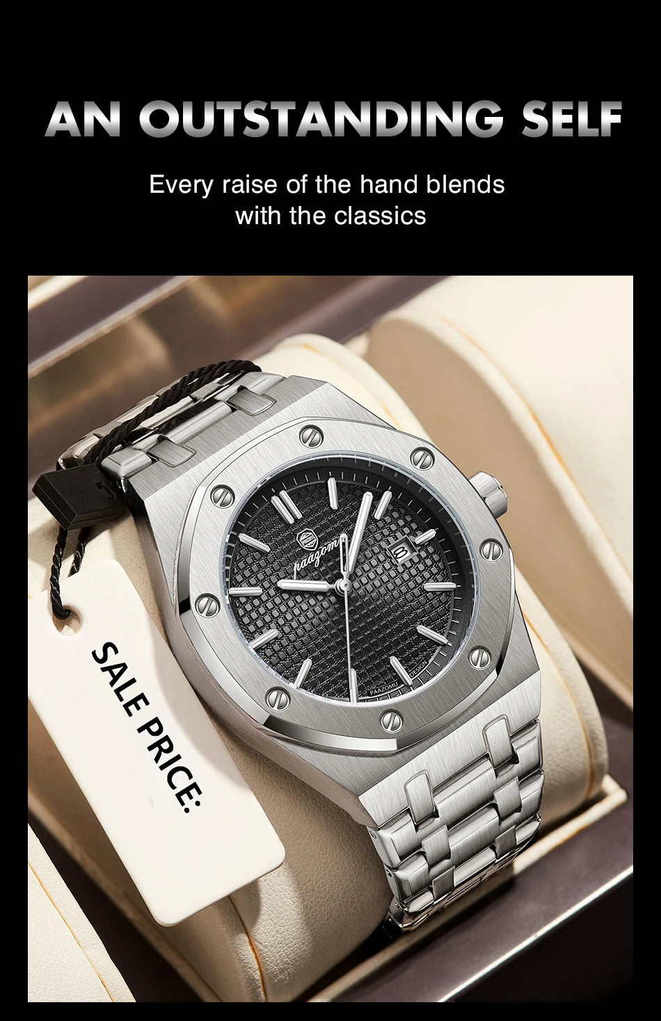 Montre à quartz carrée de luxe PAAZOMU pour homme, étanche, avec date luminescente, montre pour homme en acier inoxydable, montres d'affaires pour homme