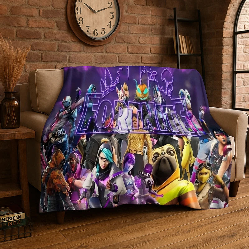 Pătură din flanel cu model cartoon F-Fortnite Game Gamer, moale și călduroasă, pentru dormitor, living, pat, călătorii, camping, picnic, cadou
