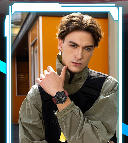Montres de luxe pour homme SANDA Fashion : montre-bracelet à quartz analogique et numérique, style sportif, décontractée, étanche, avec chronographe en silice
