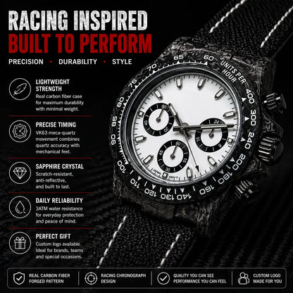 Montre chronographe « Panda » en fibre de carbone de 39 mm, VK63, quartz, verre saphir, logo personnalisé, pour homme, sportive