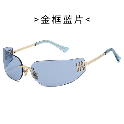 High End Sunglasses Women Rimless Curved Sun Glasses for Eye Protection and Sunscreen Travelling Hiking Shades Gafas