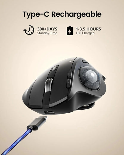 ProtoArc Wireless Trackball Mouse EM01 NL Ergonomic Bluetooth Rollerball Thumb Rechargeable Computer Laptop Mouse