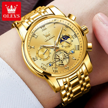 Orologio da uomo OLEVS 2859 – Modello classico e lussuoso con numeri romani, multifunzione, impermeabile, quadrante luminescente, movimento al quarzo di alta qualità.