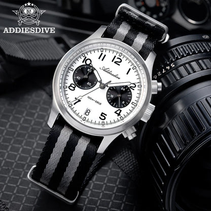 Reloj para hombre ADDIESDIVE 2025 New Panda Eye, retro de lujo, cuarzo VK64, cronógrafo deportivo, impermeable 100M, luminoso