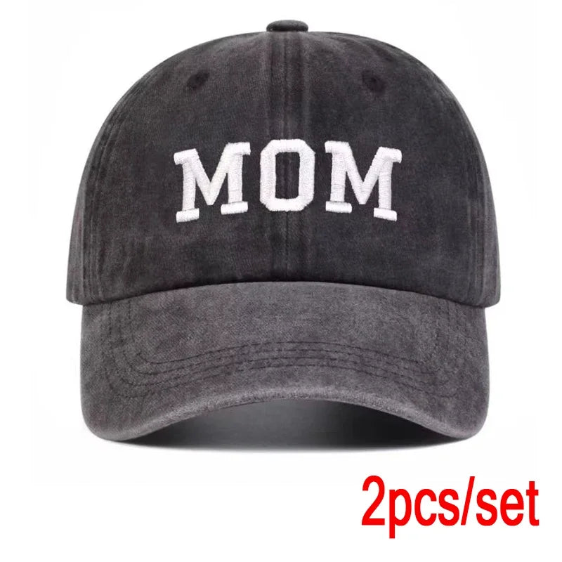 2 stuks unisex baseballpetten met geborduurde letters ‘DAD’ en ‘MOM’, wasbaar, voor lente en herfst, verstelbaar, casual, met zonwering