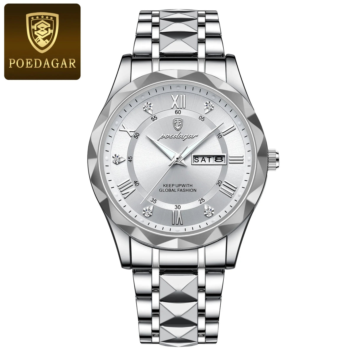 Orologio da uomo POEDAGAR Business Luxury, impermeabile, in acciaio inossidabile, luminescente, con data e giorno della settimana, stile sportivo, al quarzo.