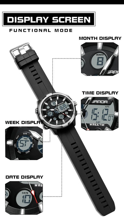 SANDA 9053 G Montres de sport militaires pour homme Montre numérique de luxe Montre-bracelet à quartz étanche jusqu’à 50 m pour homme Relogios Masculino
