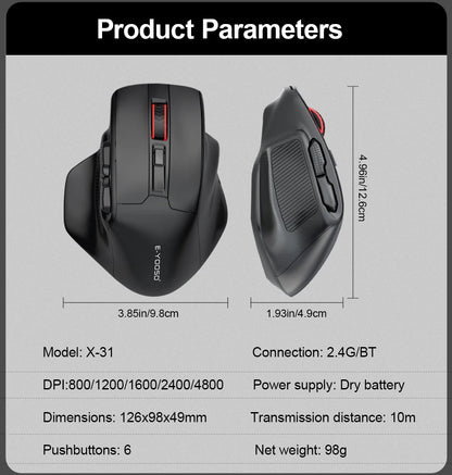 E-YOOSO X-31 Pro USB Gaming Large Mouse Support Bluetooth 2.4G Wireless PAW3212 4800 DPI for Gamer Mice Computer Laptop PC