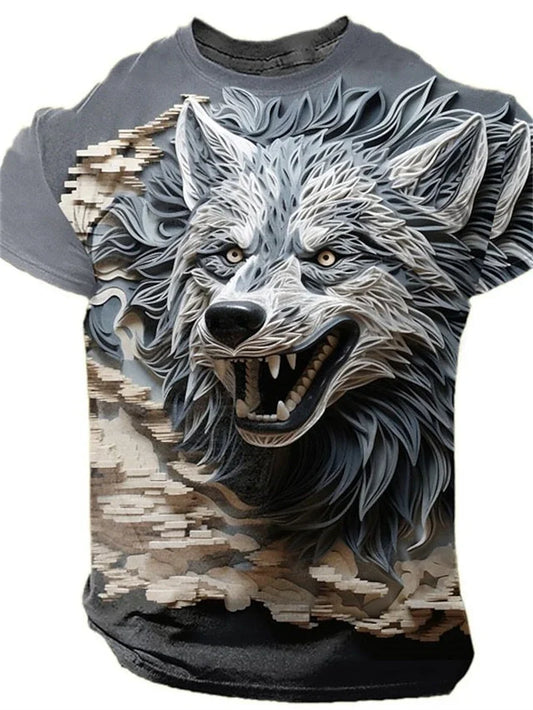 Men's 3D Wolf Print TShirt Realistic Animal Graphic Crew Neck Short Sleeve Cool Streetwear Casual Breathable Tee Tops
