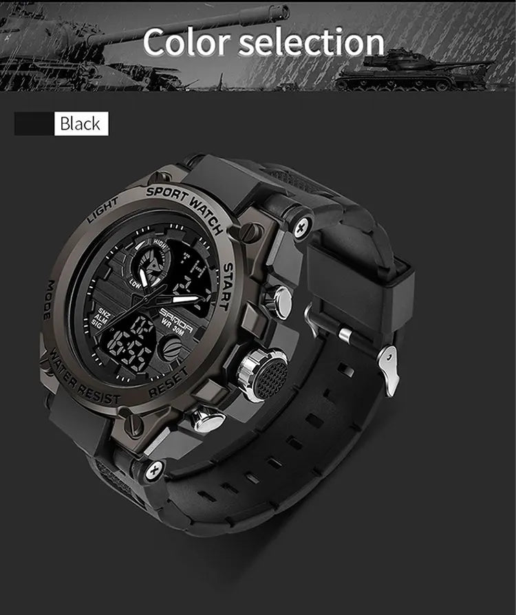 SANDA Montres de luxe haut de gamme pour homme, montre militaire, montre-bracelet sportive étanche, montre à double affichage, Relogio Masculino