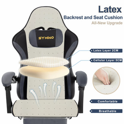 SYMINO Latex Cushion Ergonomic Gaming Chair – Racing Style, Adjustable with Footrest, 130kg Capacity