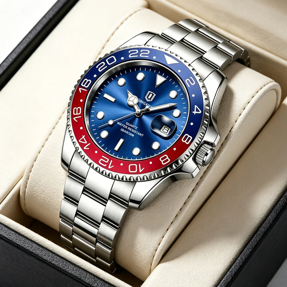 QINGXIYA Top Original Men Quartz Watches for Men Waterproof Calendar Stainless Steel Quartz Men Luxury Watch Luminous Wristwatch