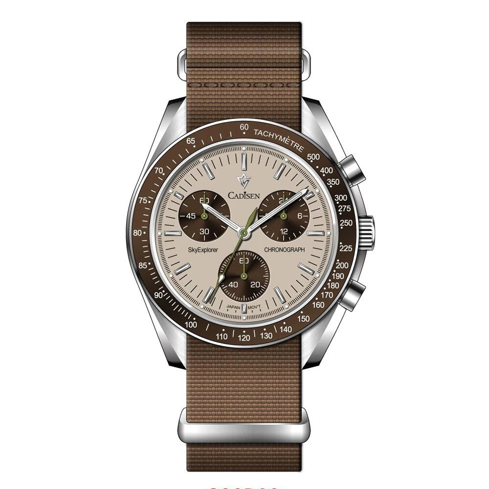 CADISEN Neue Herrenuhren Luxuriöse Quarz-Armbanduhr für Herren Saphirglas mit AR-Beschichtung Canvas VK68 Speed Chronograph Automatik