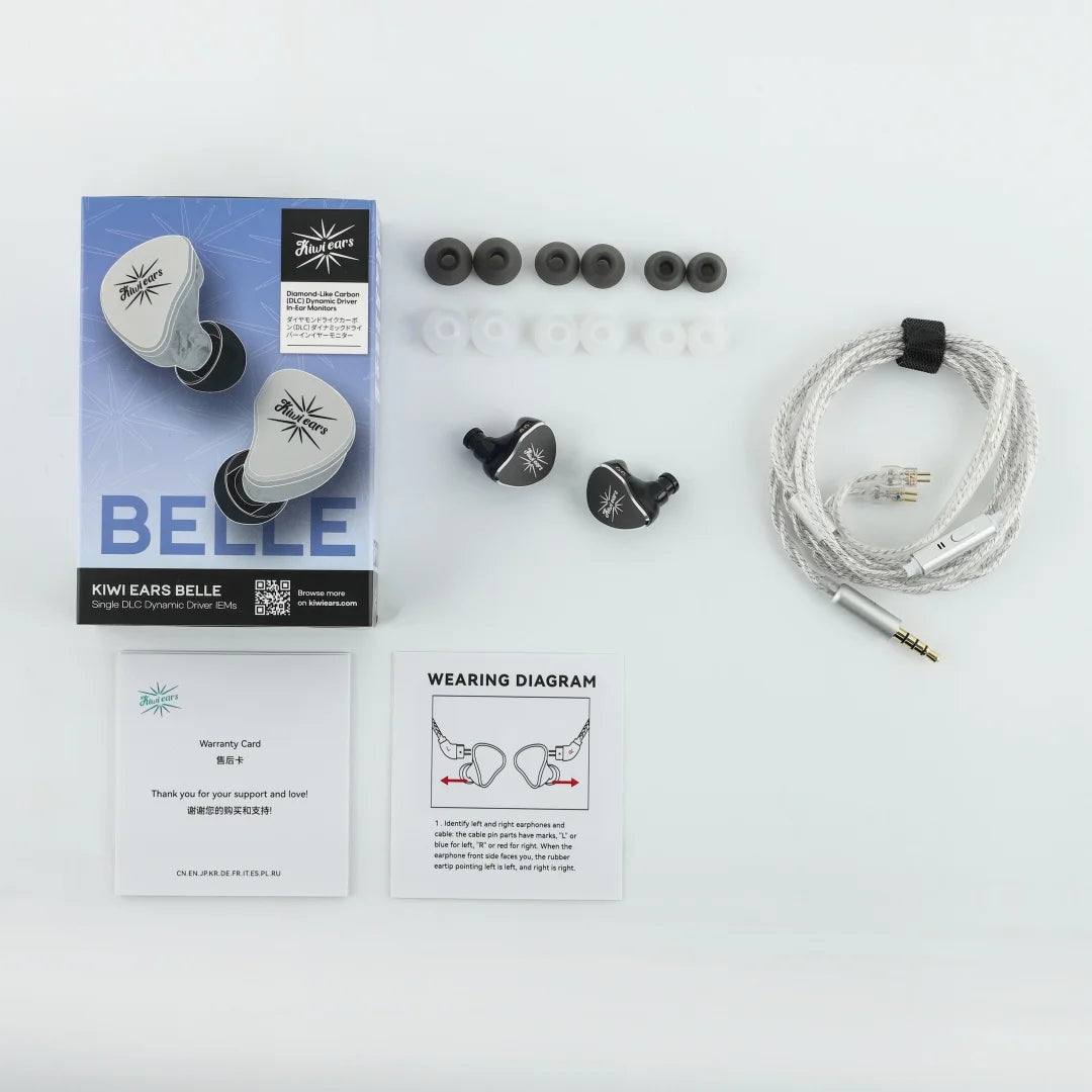 Kiwi Ears Belle 10mm DLC Dynamic Driver in-Ear Monitor, HiFi Wired Earbuds with Dual Silver-Plated Cables, Professional  linsoul