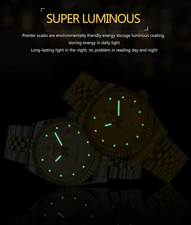 Relojes de hombre Holuns Luxury Classic de 36/41 mm en oro, con movimiento de cuarzo MIYOTA de Japón, de acero inoxidable, reloj de pulsera clásico de negocios, resistente al agua