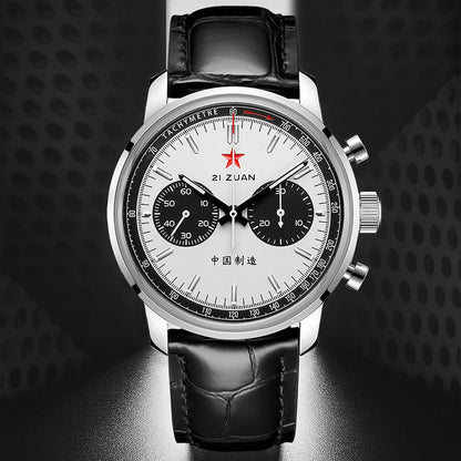 Red Star Panda Mens 1963 Chronograph Mechanical Wristwatch Seagull st1901 Movement Gooseneck 40mm Luminous Sapphire Pilot Watch