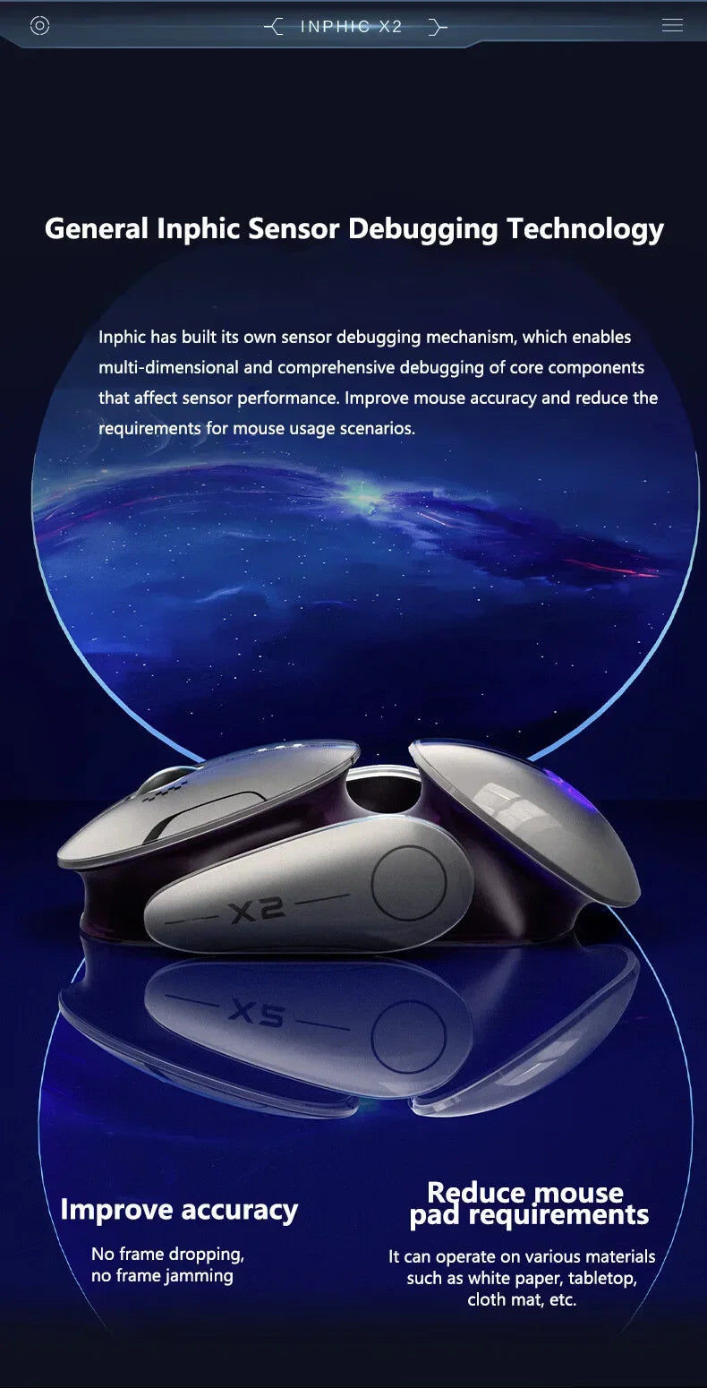 Inphic X2 Tri-Mode Metal Bluetooth Wireless Mouse Silent Rechargeable E-Sports Backlight Gaming PC Laptops Accessories Gift