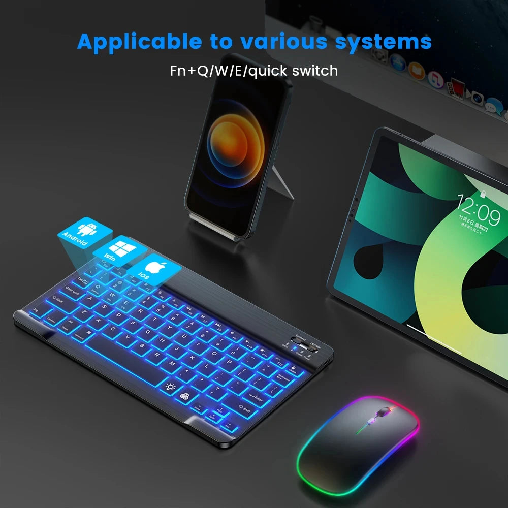 Mini Bluetooth Keyboard RGB Wireless Keyboard 10 inch Backlit Keyboard Backlight Touchpad Keyboard for IOS Android Windows iPad