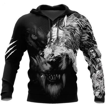 Fashion Autumn Lion, Wolf Hoodies White Tiger Skin 3D All Over Printed Men's Sweatshirt Unisex Pullover Casual Jacket