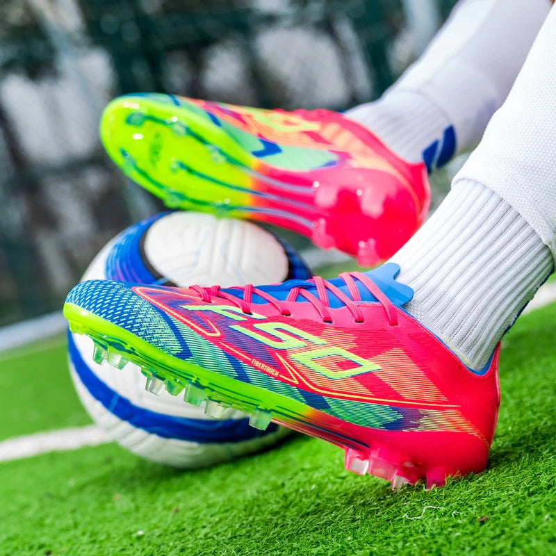 NOUVEAU Chaussures de football roses pour hommes, à enfiler, antidérapantes, crampons de football pour garçons, chaussures d'entraînement TF/FG, Chuteira Campo 35-45