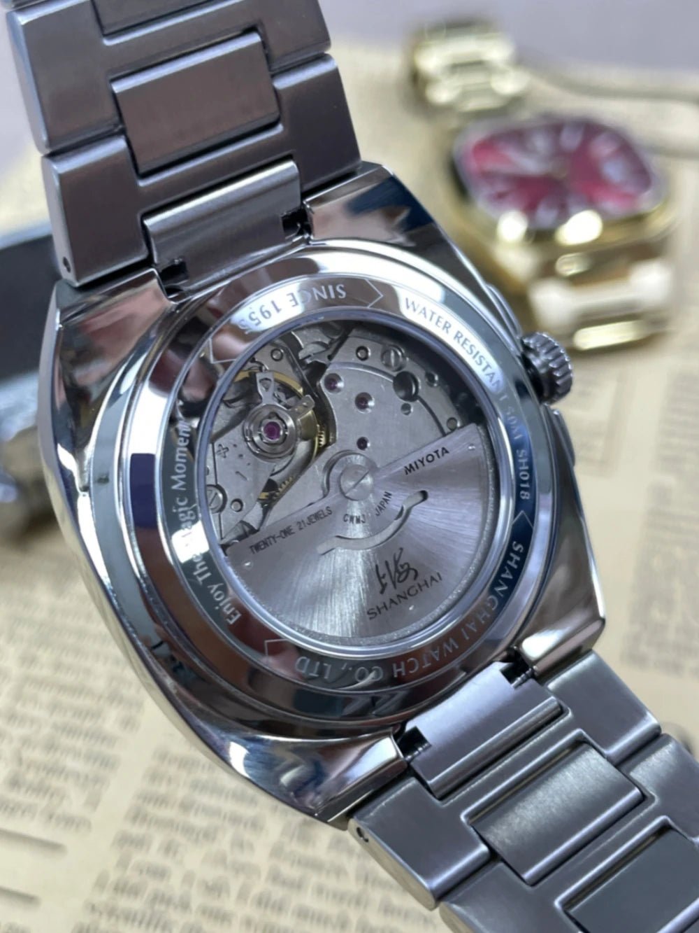 Montre pour homme Shanghai Watch, mécanique automatique, cadran carré, luminescente, étanche jusqu'à 50 m, affichage de la date, montre-bracelet décontractée SH018