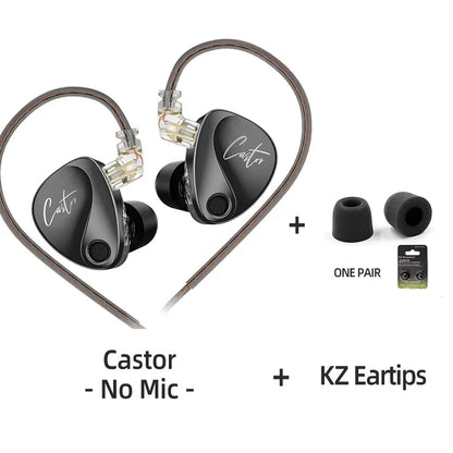 KZ Castor Wired Earbuds Improved Bass HiFi Earphone 2 Dynamic High-end Tunable Balanced Armature In-ear Headphone w/ Accessories