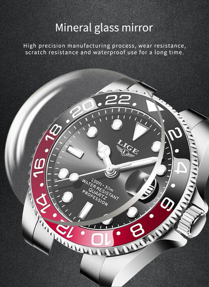 Montre-bracelet LIGE Fashion Business pour homme, étanche à 3 ATM, luminescente, montre de luxe sportive à quartz, chronographe de plongée