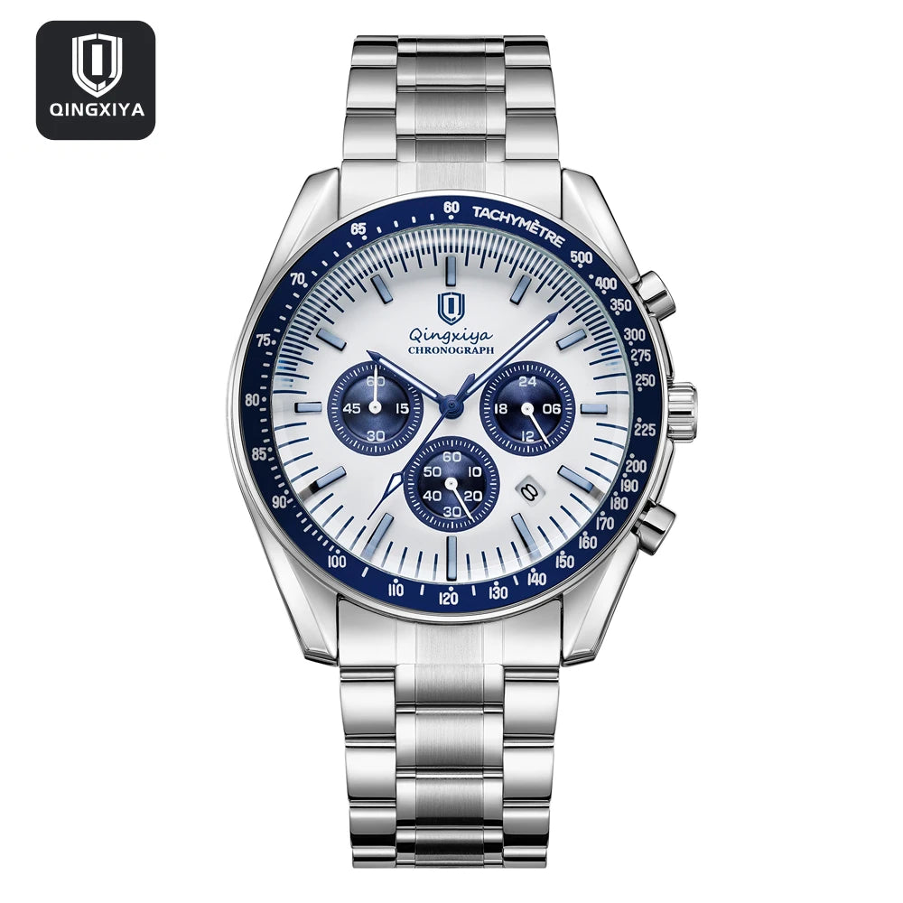 Orologio al quarzo da uomo, di marca di lusso, impermeabile e luminescente, in acciaio inossidabile, dotato di cronografo 24 ore e datario – Elegante orologio da uomo