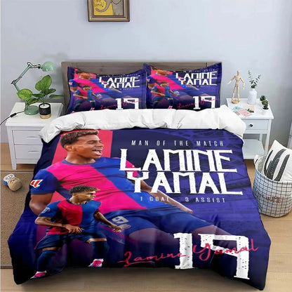 Seturi de lenjerie de pat Spain Football Cenozoic Star L-Lamine Y-Yamal, husă de pilotă și față de pernă, mărimi Single Twin Full Queen King, pentru copii și adolescenți