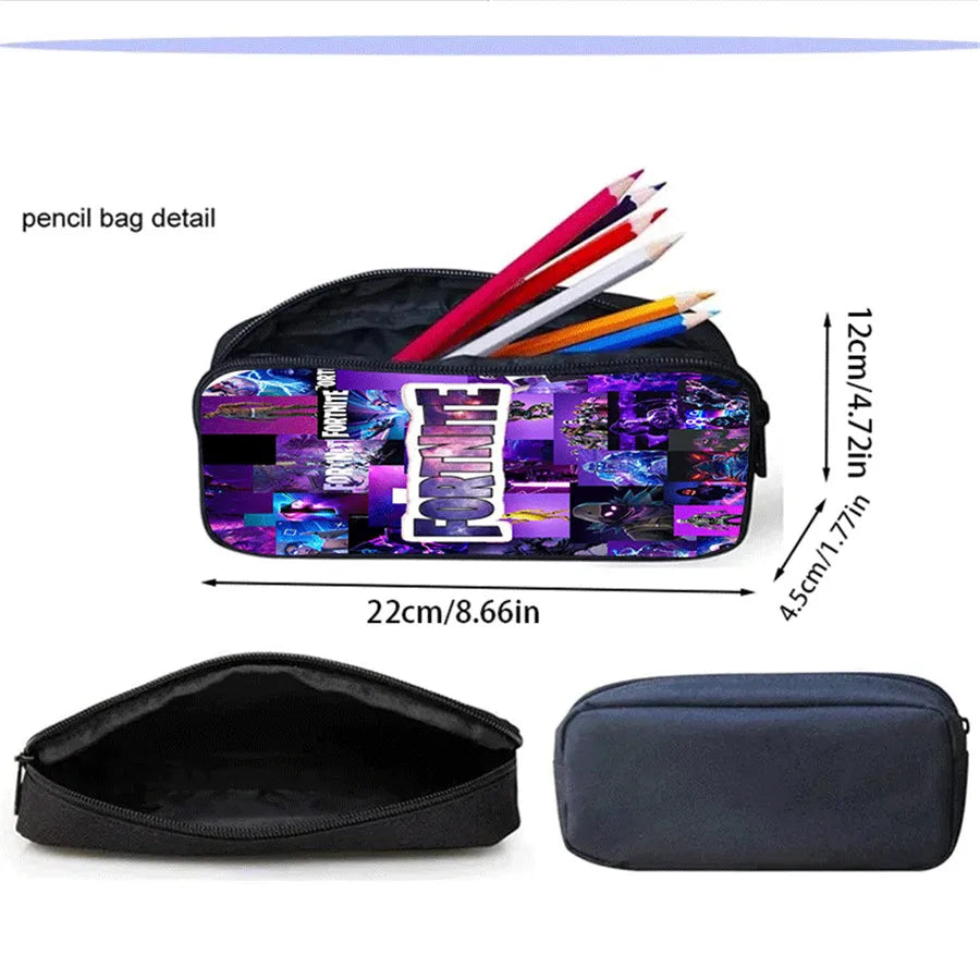 Fortnite Cartoon 3pcs Backpack Set for Boys Girls Unisex Including School Bag Lunch Bag Pencil Case Suitable for ages 5-8