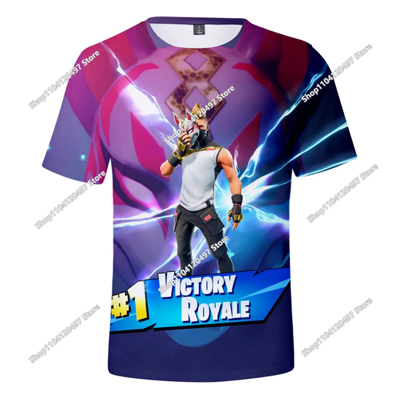 3D Fortnite тениска Battle Royale – тениски за мъже и жени, момчета и момичета, анимационни топове Victory, дрехи за тийнейджъри, детски геройски геймърски тениски и топове