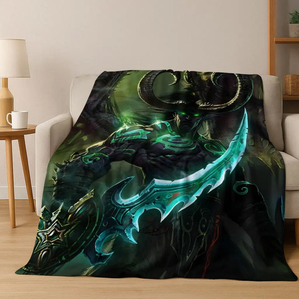 WOW World of Warcraft Arthas Demon Illidan Sylvanas Flannel Blanket,Cozy Soft Throw Blanket for Home Bedroom Bed Sofa Cover Gift