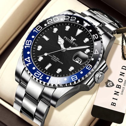 Orologio da polso al quarzo FNGEEN Son Brand di BINBOND con bracciale in acciaio inossidabile da uomo, luminescente e impermeabile, di lusso.