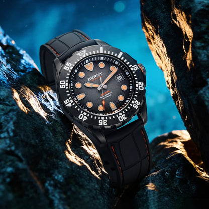 BERNY Men's Automatic Diver Watch Supper Luminous Sapphire AR Coated MIYOTA 8215 316LStainless Steel Single Crown Diving Watches