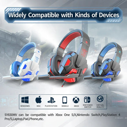 HOMEFISH SY830MV RGB Gaming Headset with Microphone Over-Ear Wired Headphones Drivers Lightweight for PC PS5 Xbox Switch