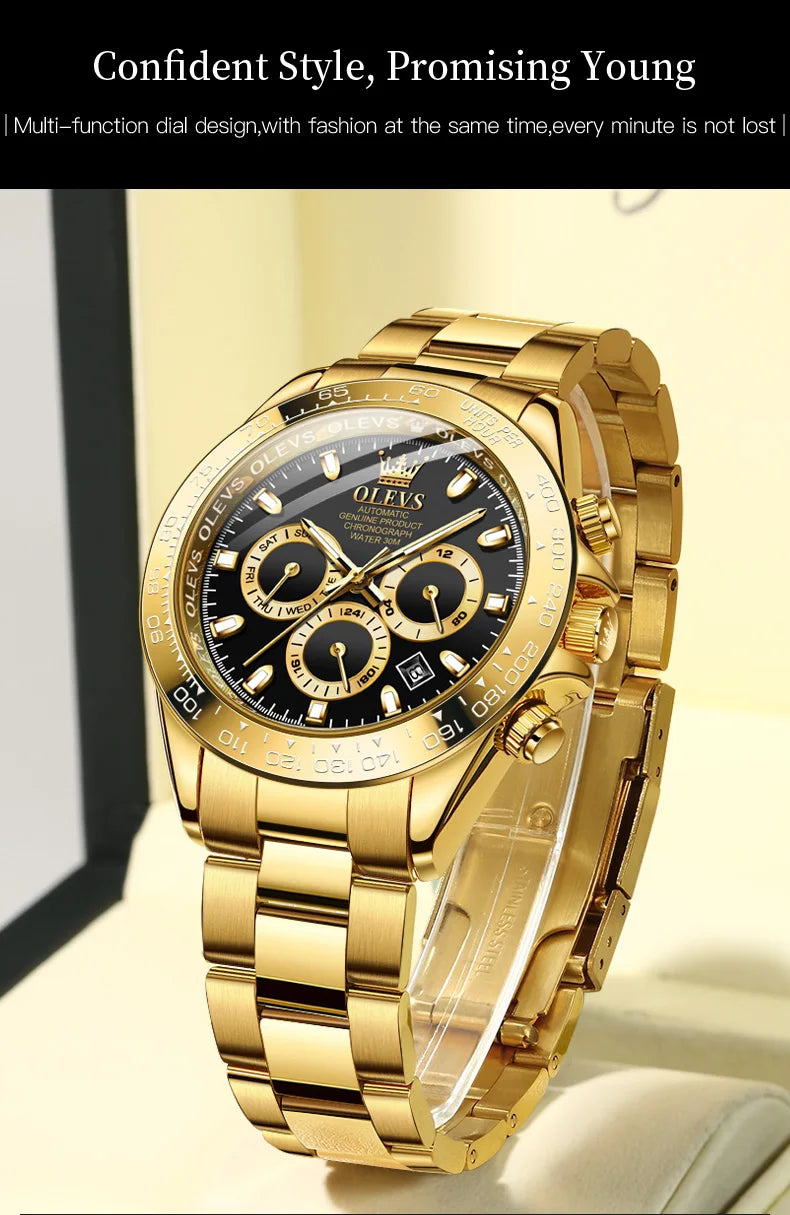 OLEVS 6638 Original Brand Classic Man Watch Luxury Automatic Mechanical Wrist Watches for Men Chronograph Waterproof Men's Watch