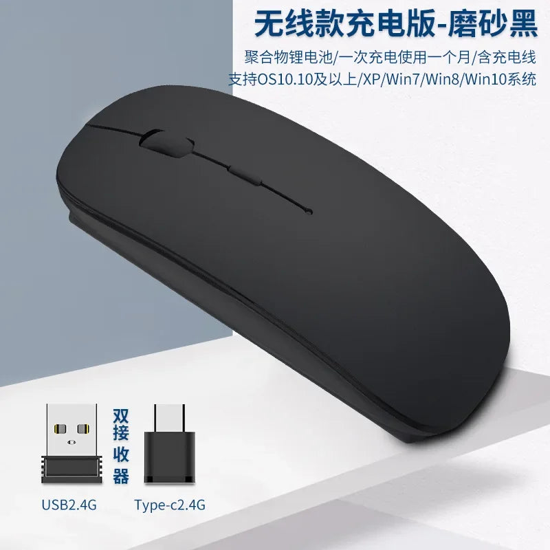 New Charging Type-c Wireless Mouse +USB Dual Receiver Mute Ergonomic Design 1000/1200/1600 Three-speed DPI