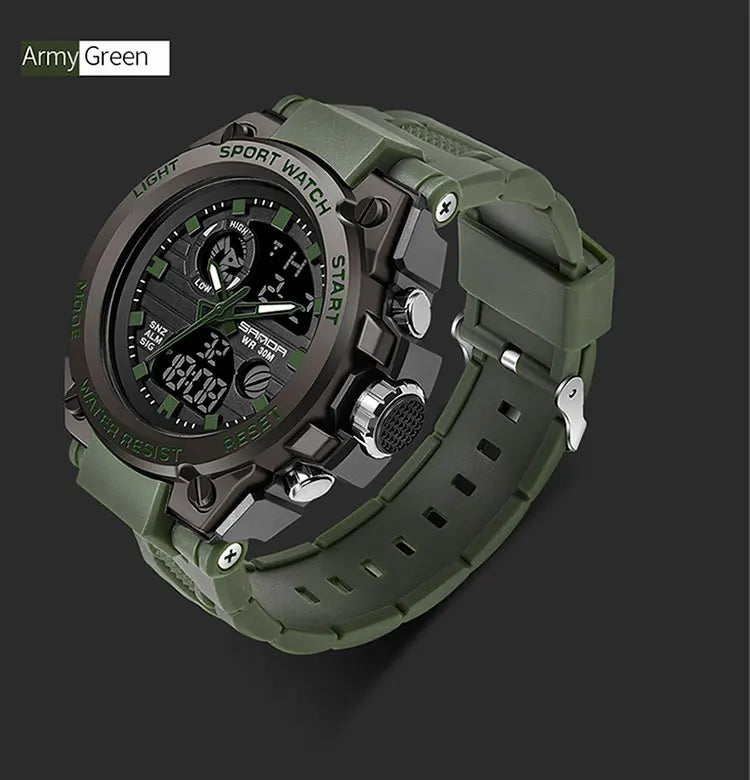 SANDA Montres de luxe haut de gamme pour homme, montre militaire, montre-bracelet sportive étanche, montre à double affichage, Relogio Masculino