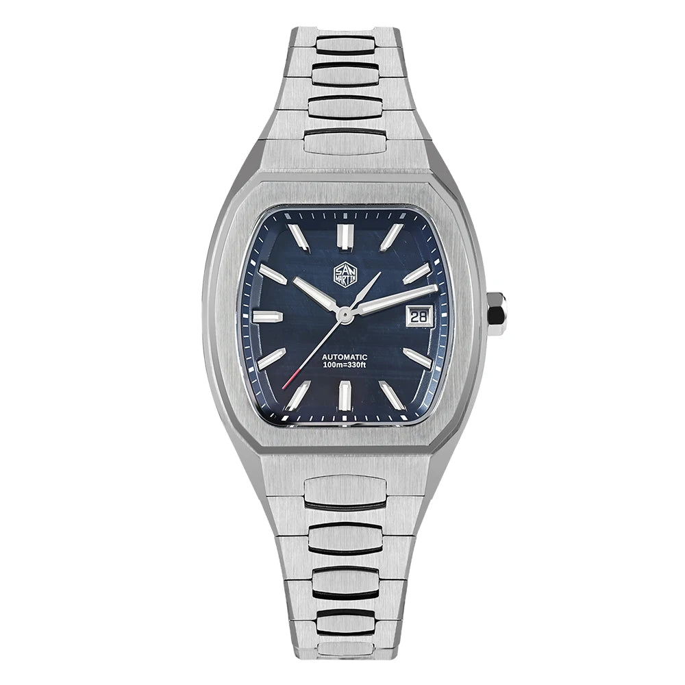 San Martin 39.5mm Tonneau Luxury Men Watch Mineral Dial Casual Sports PT5000 SW200 Automatic Mechanical Sapphire Luminous SN0145