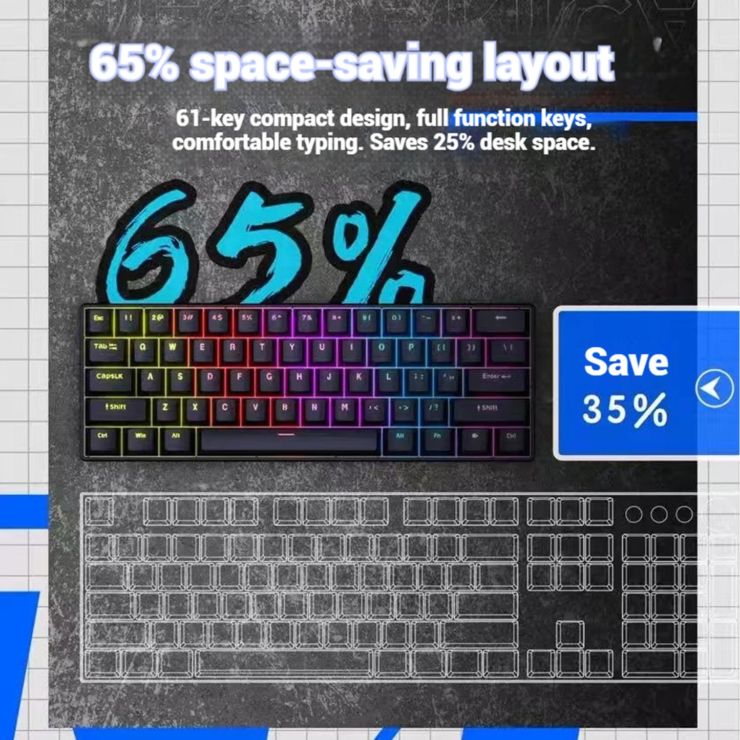 2026 New USB Gaming Mechanical Mini Keyboard Red Switch RGB Backlit 61 Keys Wired Feel for Game/Office