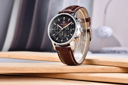 Orologio di lusso da uomo Benyar – Cronografo con datario, cinturino in pelle, impermeabile, luminescente, stile sportivo e militare, orologio al quarzo