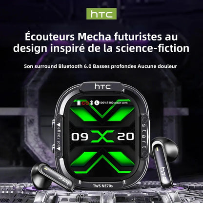 HTC NE70 Bluetooth Earphones Touch Screen TWS in-Ear Wireless Headphones AI Translator Noise Reduction Earbuds Game Heatset