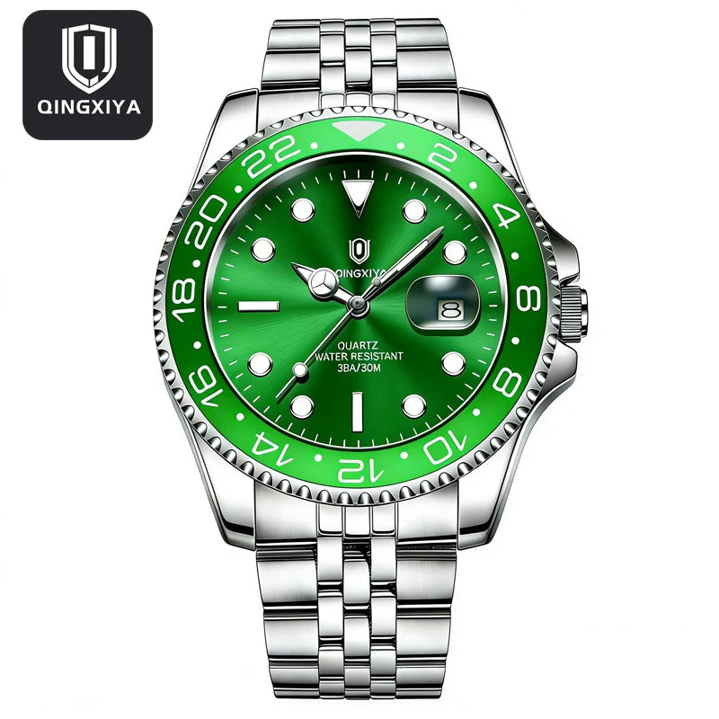 QINGXIYA Montres de luxe à quartz pour homme en acier inoxydable, étanches, avec date luminescente, montre-bracelet pour homme, reloj hombre