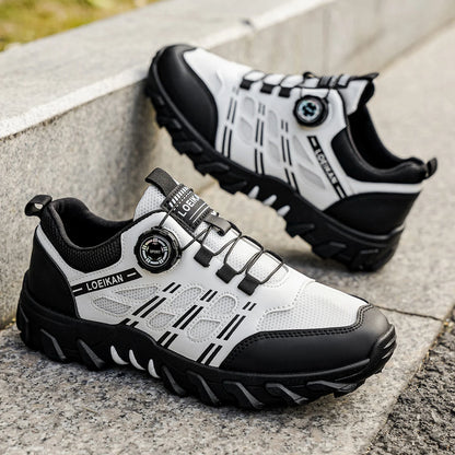 Men's All-Season Outdoor Casual Hiking Shoes, Comfortable Breathable Slip-On Design with Rotating Buckle, Thick-Soled PVC Sneakers